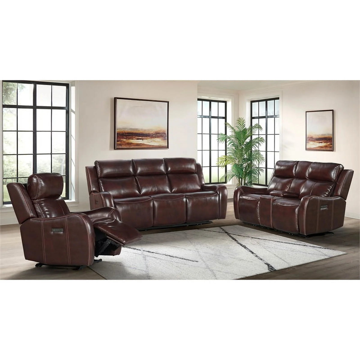 Brown Leather Dual-Power Sofa Q3120