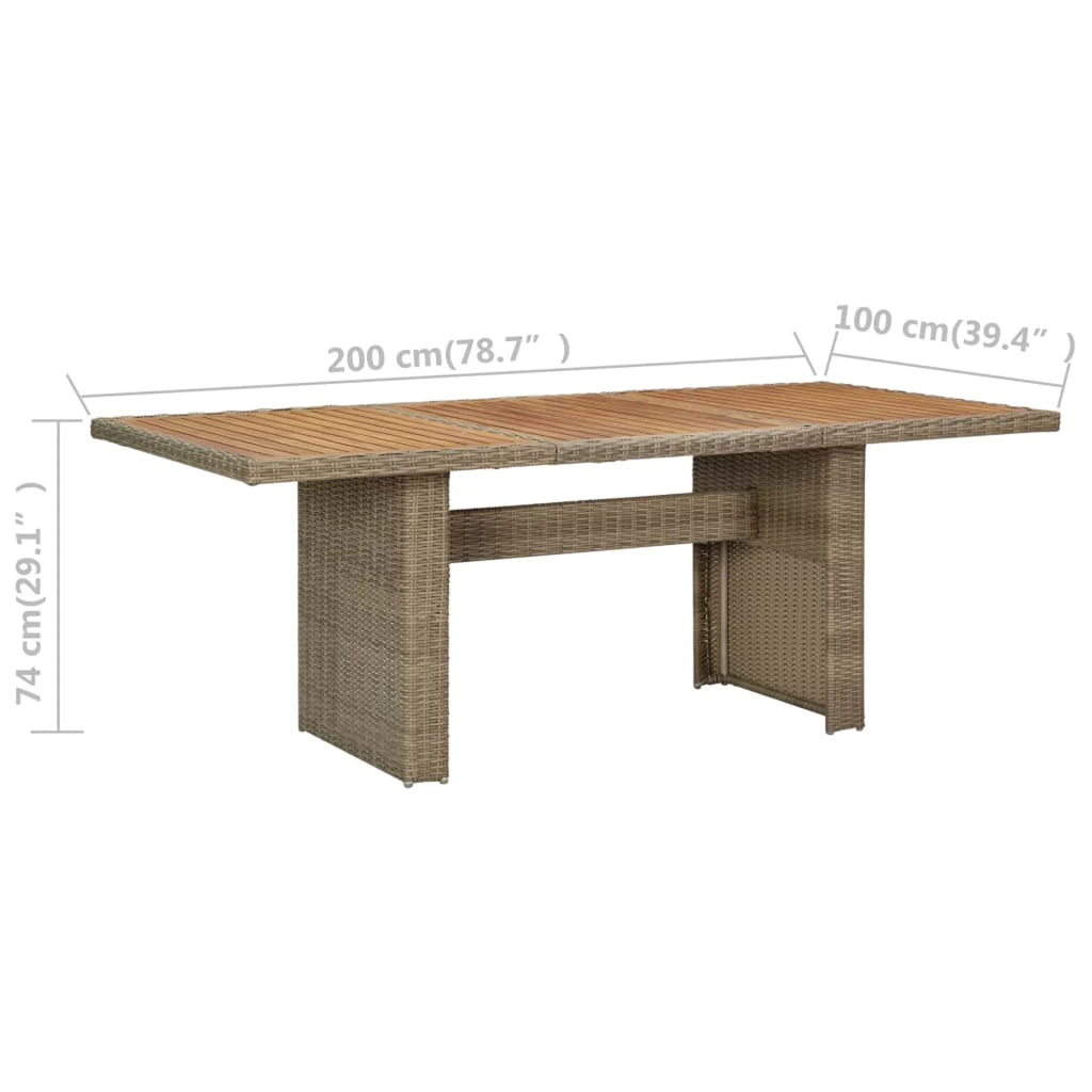 Acacia Wood Top Poly Rattan Steel Patio Dining Table Z996