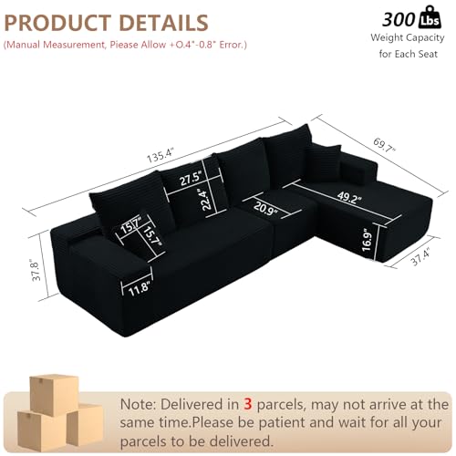 107" Modular Corduroy Sectional Sofa with Chaise X541