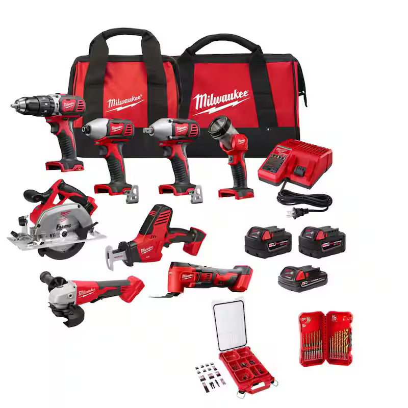 18V Cordless Combo Kit 8-Tool with Batteries Charger Tool Bags R877454