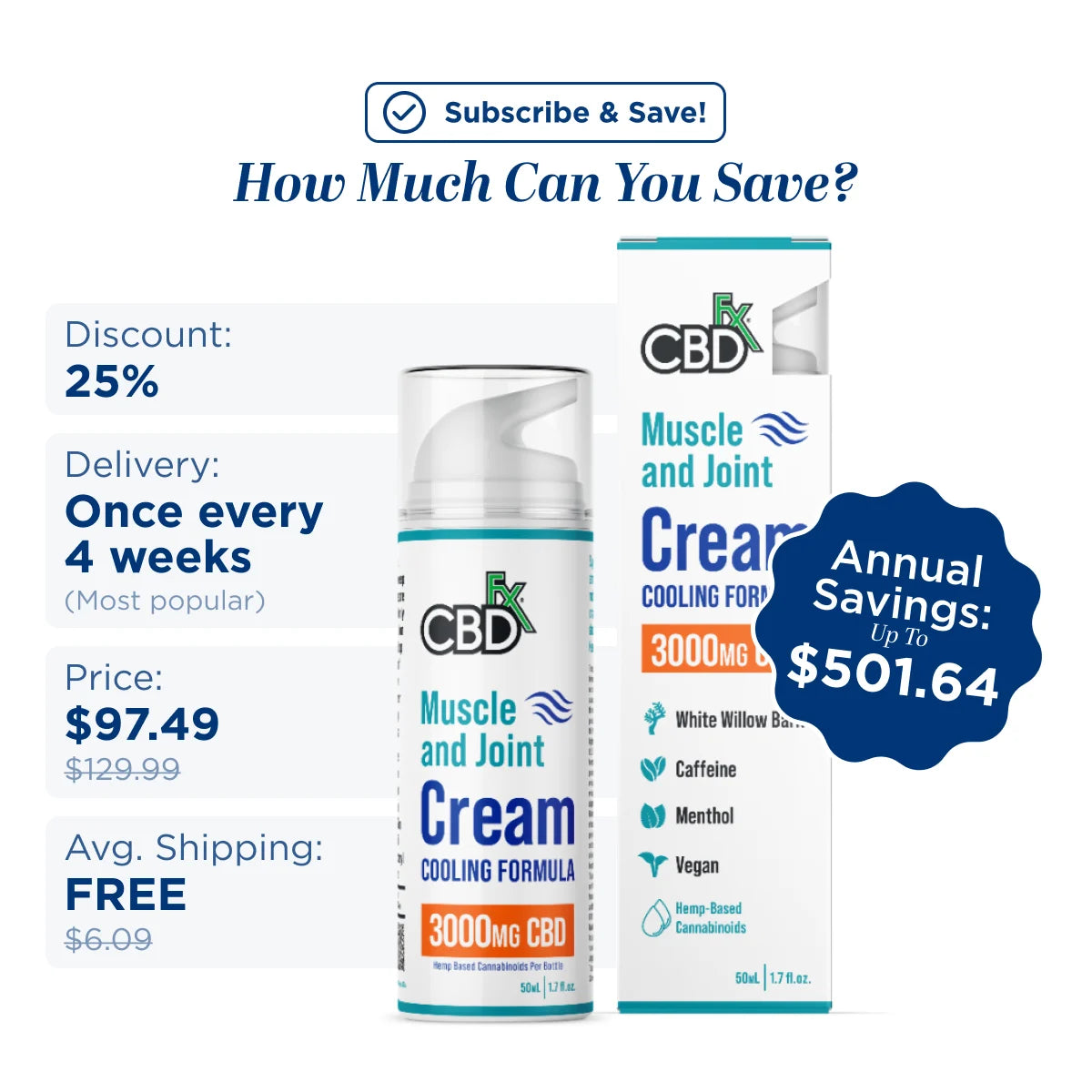CBD Cream For Muscle & Joint 1000-3000mg O307