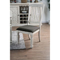Wooden Side Chair with Fabric Upholstered Padded Seat Pack of Two Antique White and Gray C808