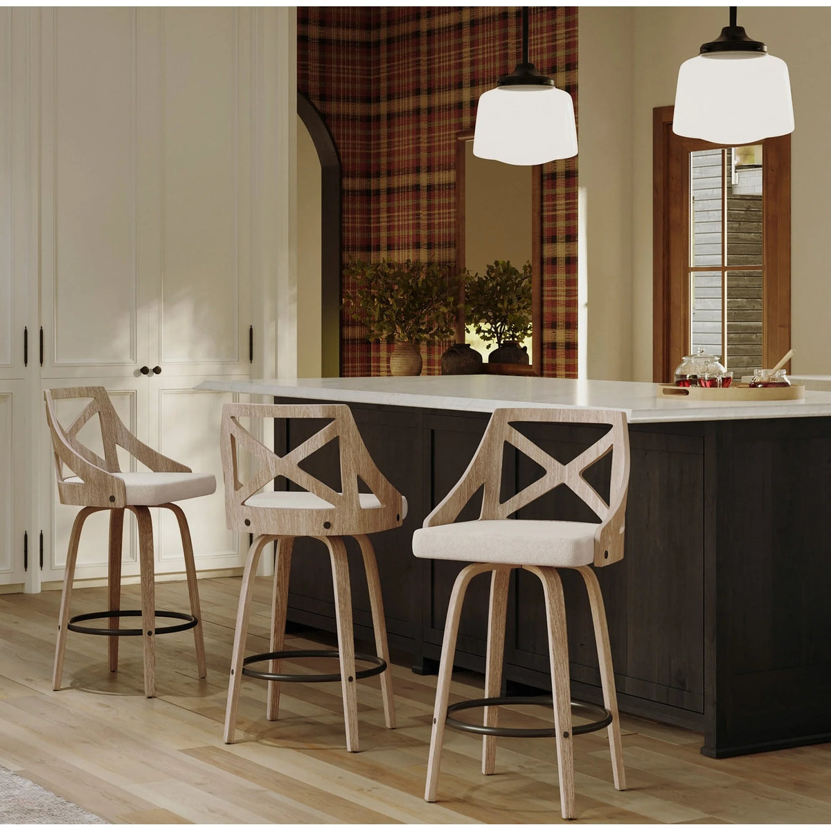 26" Fixed-Height Counter Stool with Bent Wood Legs, Set of 2 E2819