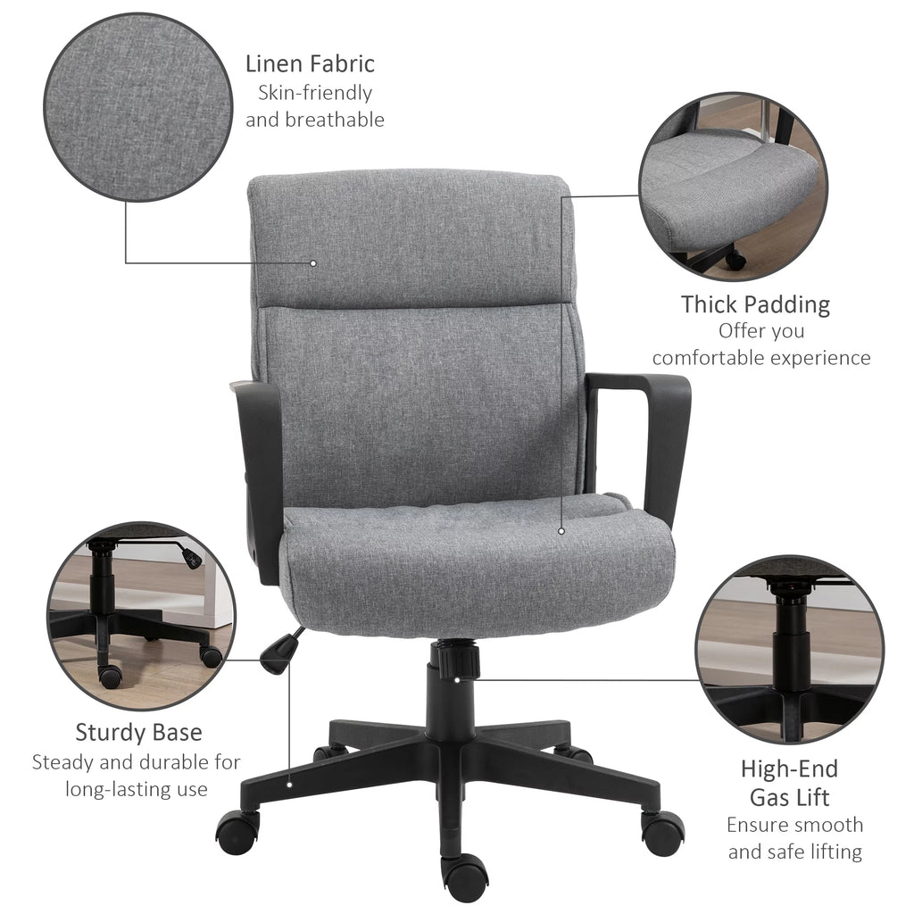 Height Adjustable Linen Fabric Desk Task Chair with 360° Swivel Wheels G480010