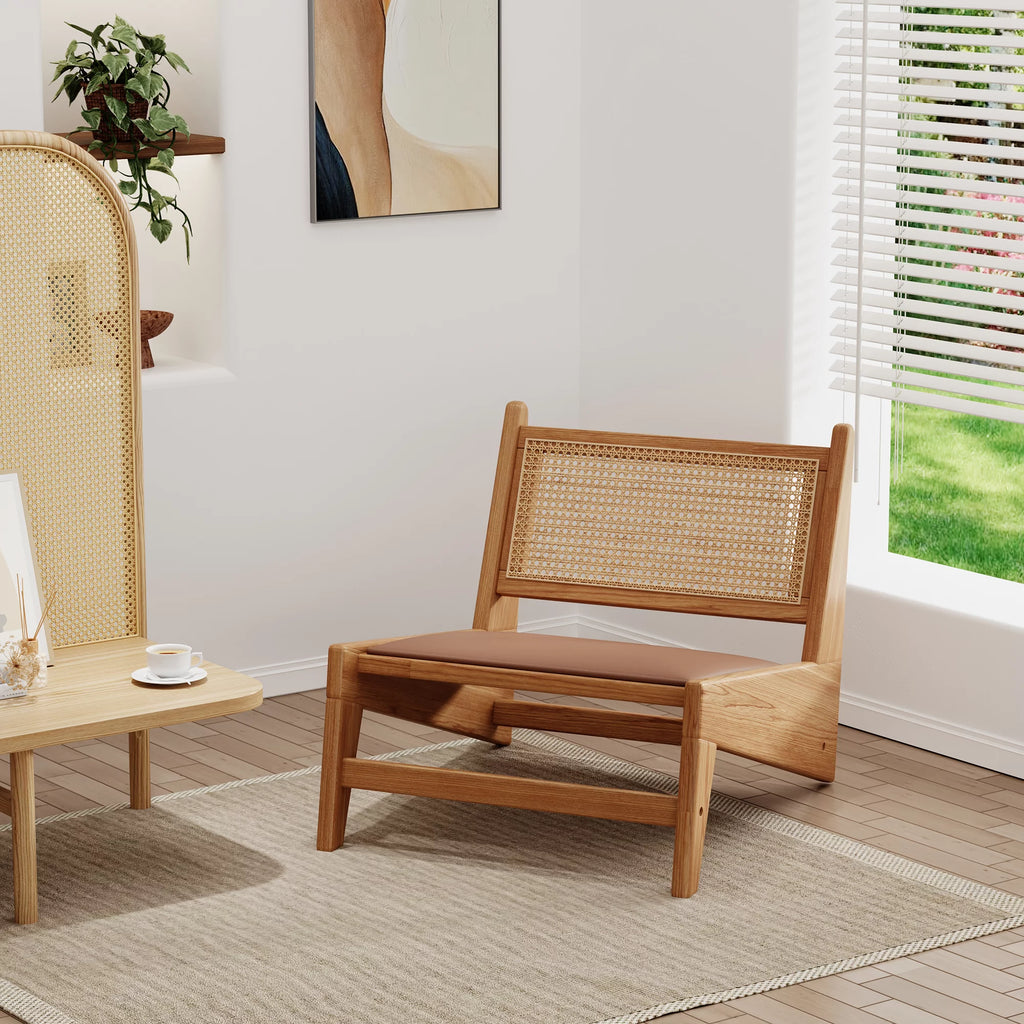 Rattan Armless Accent Chair with Wooden Frame L976