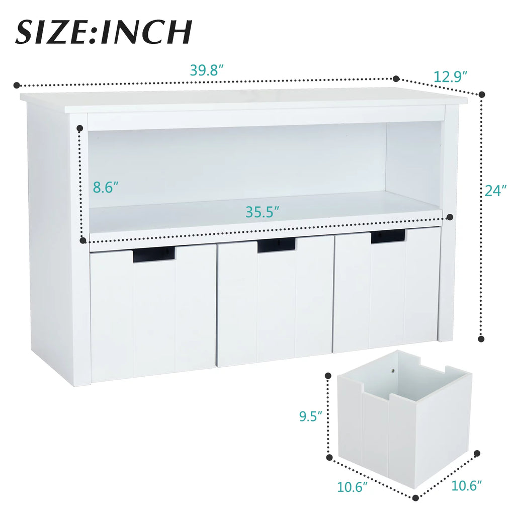 White Storage Cabinet with 3 Rolling Box Cubes and Large Shelf M482709